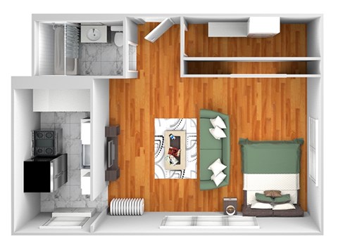 John Winthrop - A12 - Studio 1 bath - 3D Floor Plan